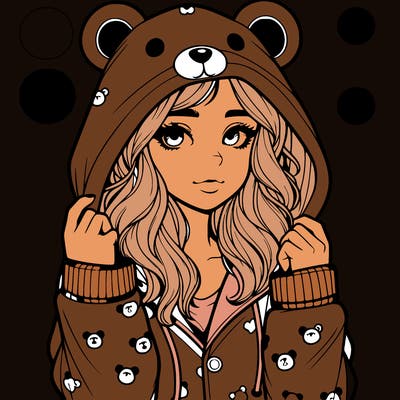 realistic girl in a animal pjs hoodie
