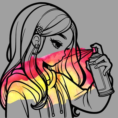 a realistic girl spray painting