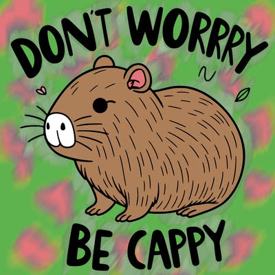 cappybara with words that say don't worry, be cappy