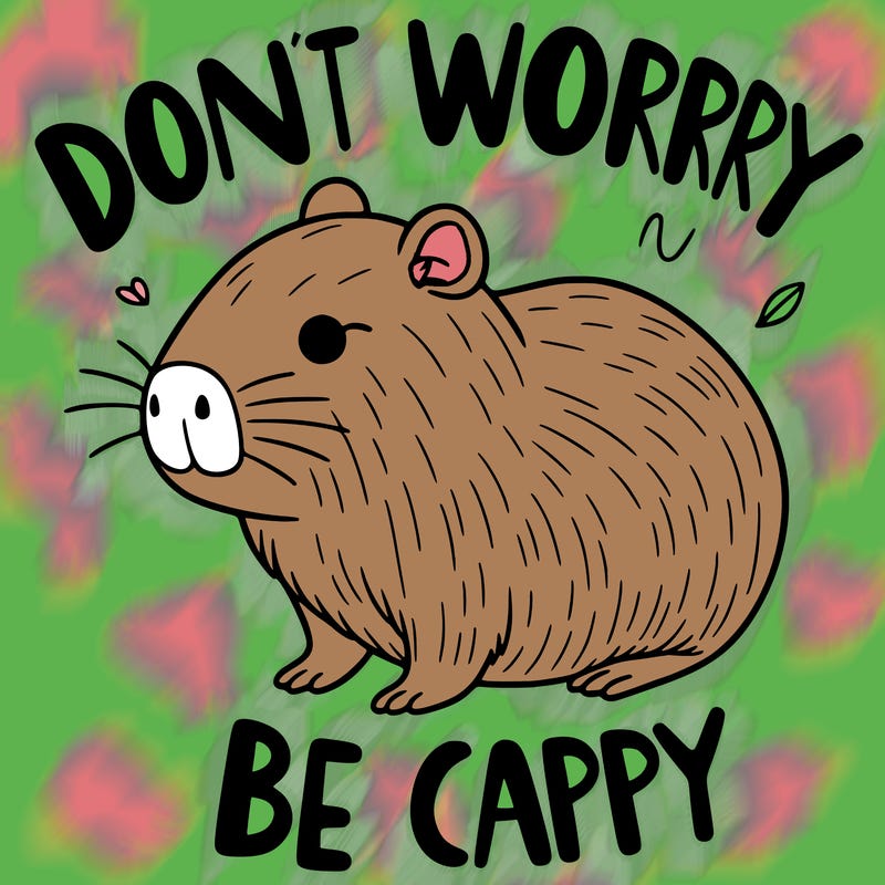 cappybara with words that say don't worry, be cappy