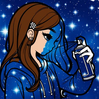 a realistic girl spray painting