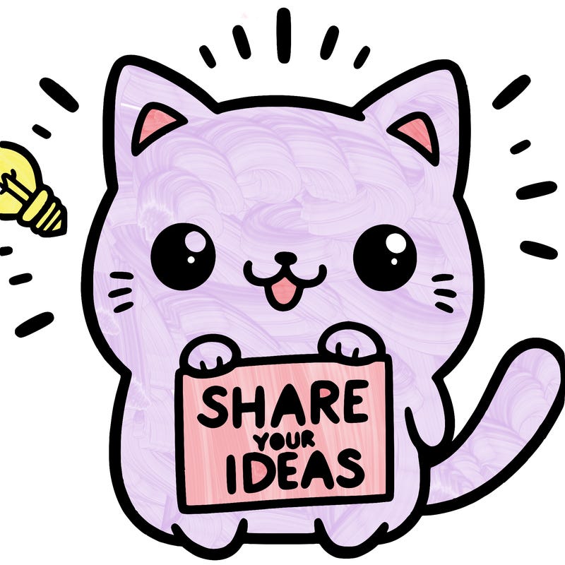 a cute cat saying share your ideas