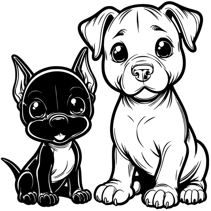cute realistic pit bull with a cute realistic doberman pitcher next to it