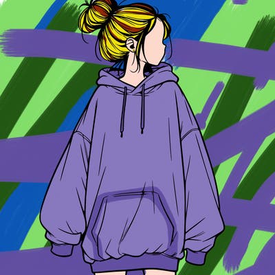 realistic girl with a oversized sweatshirt on and a bun
