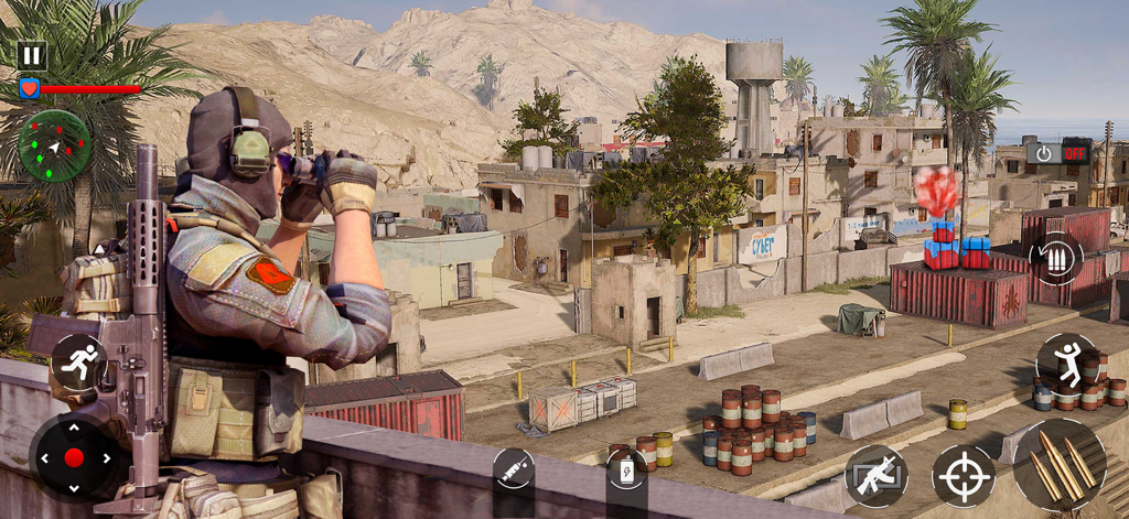 Critical FPS Strike CS Fire - Tactical commando scouting a desert village in Critical FPS Strike