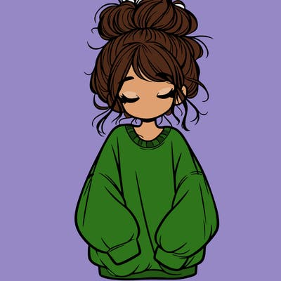 girl with baggy sweatshirt and messy bun