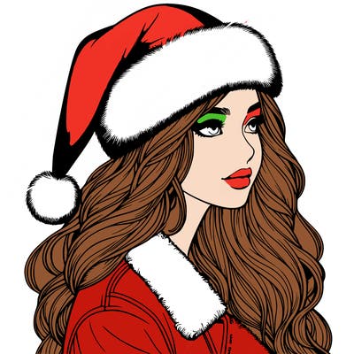 realistic girl in santa hat