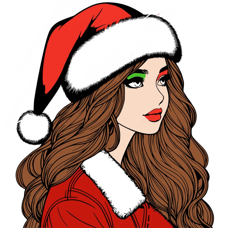 realistic girl in santa hat