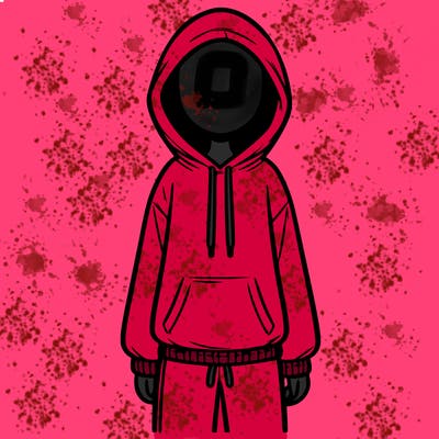 faceless girl in a tracksuit with a hood on and no hair