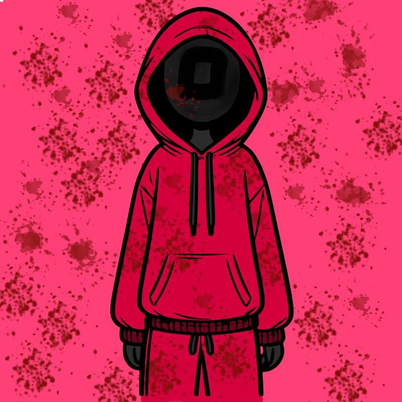 faceless girl in a tracksuit with a hood on and no hair