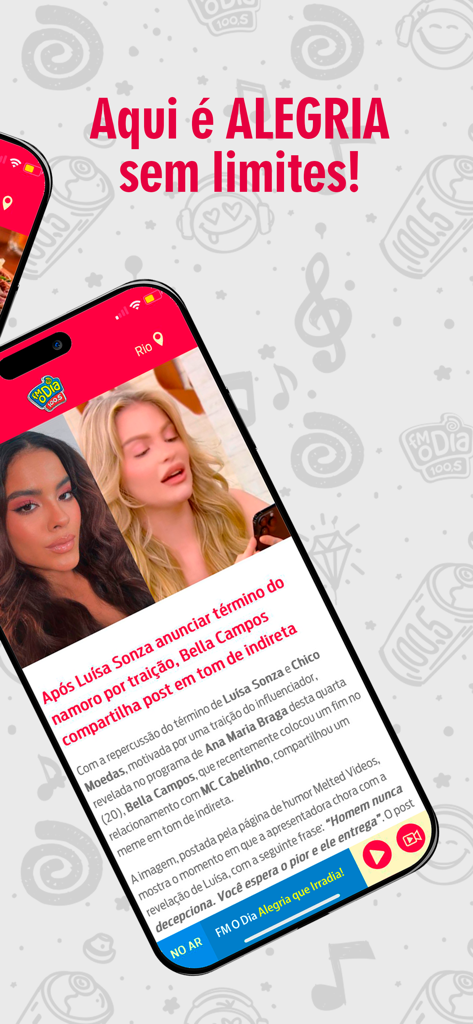 FM O Dia! - A screen from the FM O Dia app featuring the latest Brazilian celebrity news and entertainment updates.