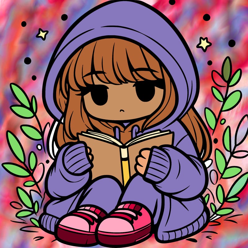 girl in oversized hoodie reading a book