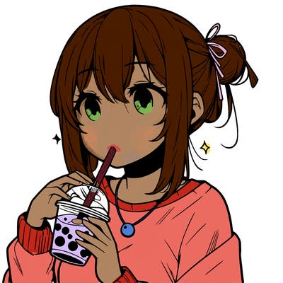manga character drinking boba