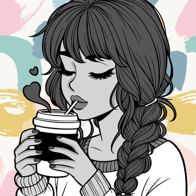 realistic girl drinking coffee