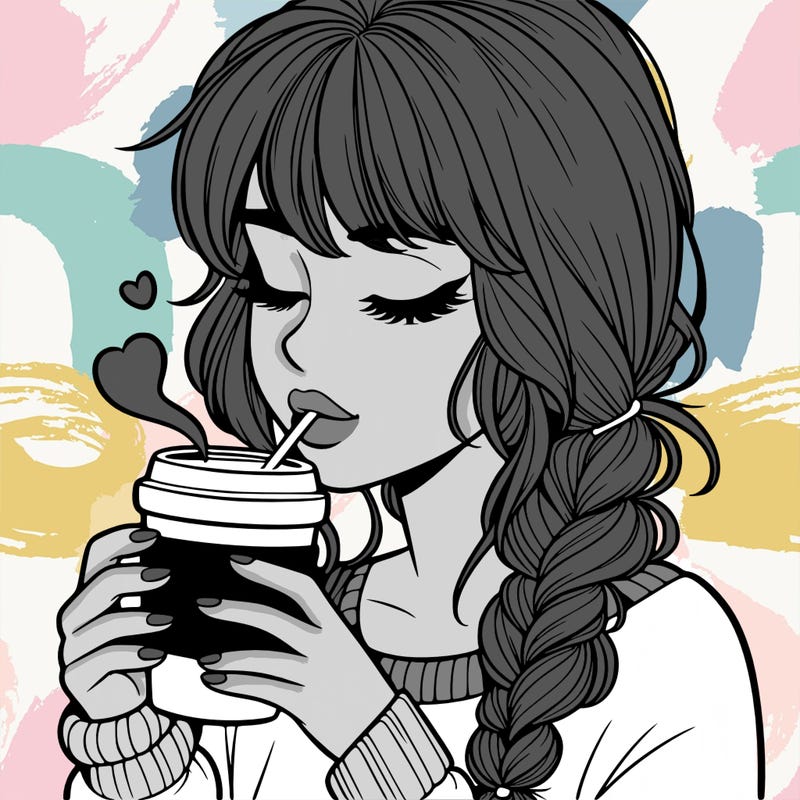 realistic girl drinking coffee