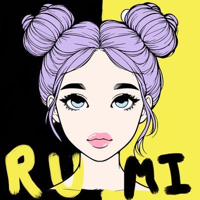 realistic girl with two buns on top of her head