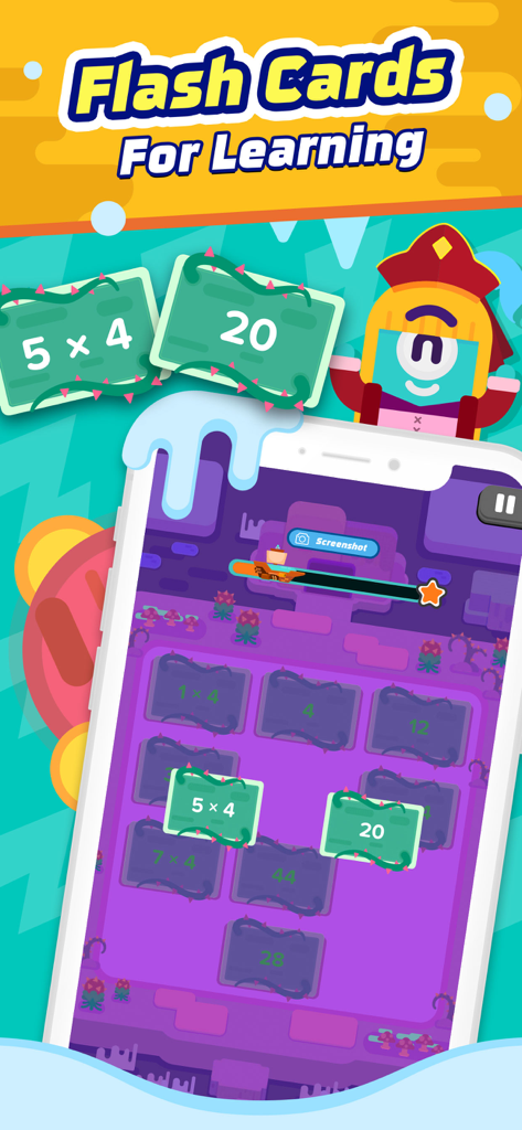 Multiplication Flash Cards App - Interactive multiplication flash cards game for kids on a mobile device.