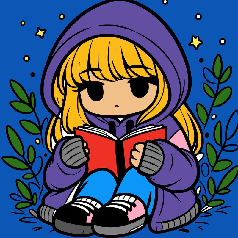 girl in oversized hoodie reading a book