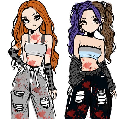 2 girls in crop tops and baggy jeans ripped