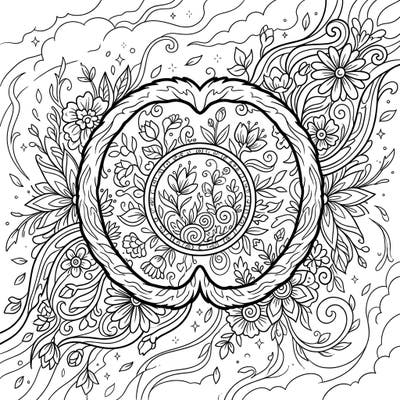 Explore a truly unique coloring experience with this Eskimo Nebula-inspired design, beautifully intertwined with the vibrant energy of spring flowers. This intricate page offers a captivating blend of cosmic wonder and botanical elegance, perfect for artists of all levels.