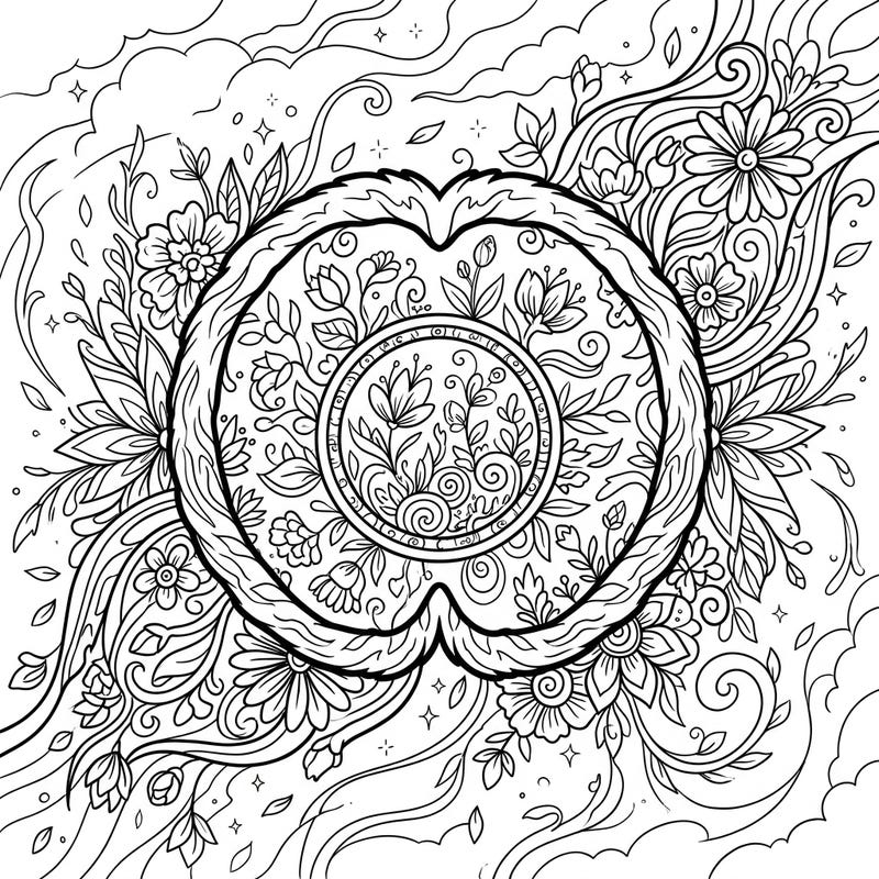 Explore a truly unique coloring experience with this Eskimo Nebula-inspired design, beautifully intertwined with the vibrant energy of spring flowers. This intricate page offers a captivating blend of cosmic wonder and botanical elegance, perfect for artists of all levels.