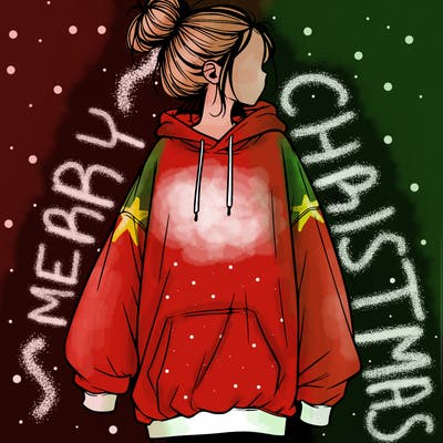 realistic girl with a oversized sweatshirt on and a bun