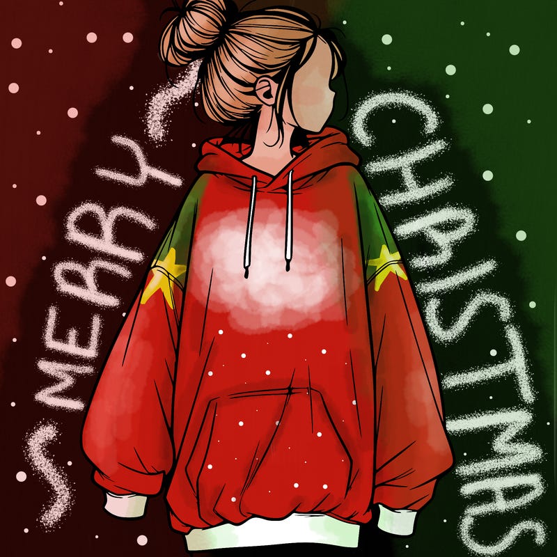 realistic girl with a oversized sweatshirt on and a bun