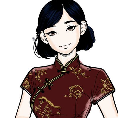 realistic asian girl wearing qipao