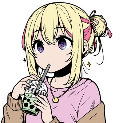 manga character drinking boba
