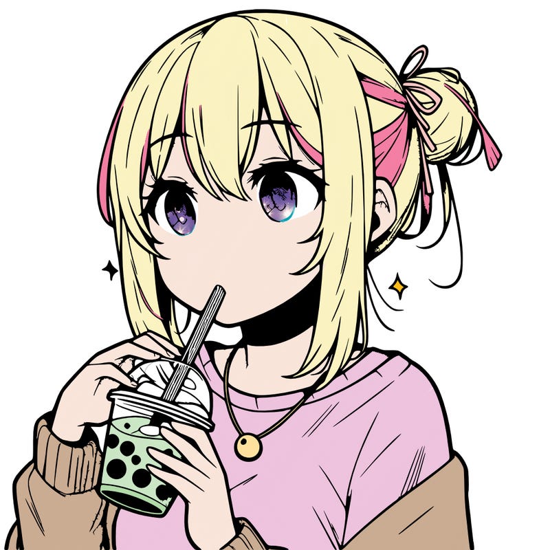 manga character drinking boba