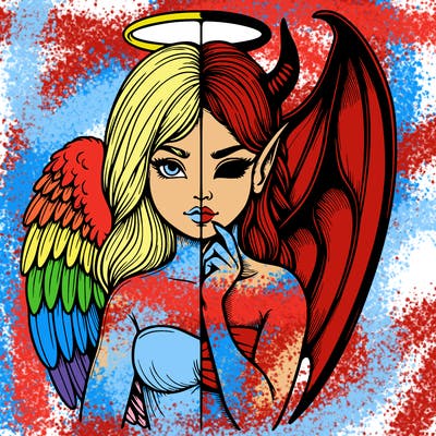 realistic angel half demon