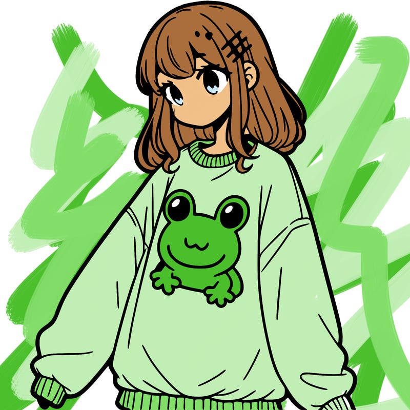 girl wearing frogging sweatshirt
