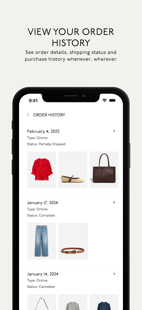 Madewell - Madewell mobile app screen showing user order history and shipping status