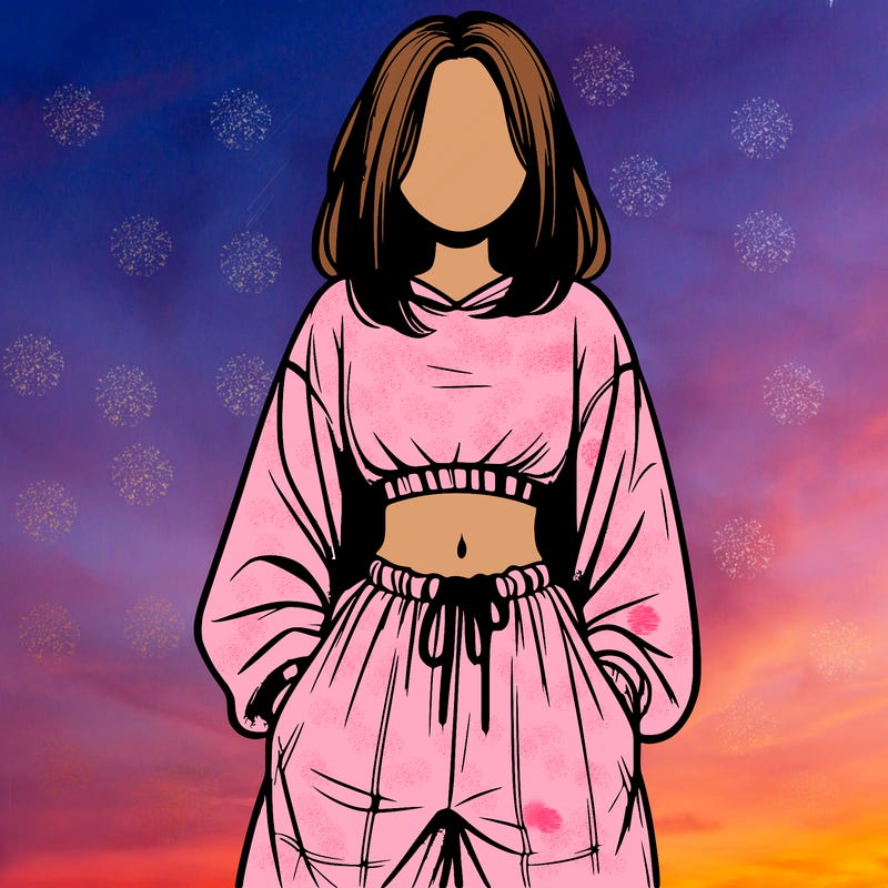 realistic girl faceless with baggy pants and a crop top