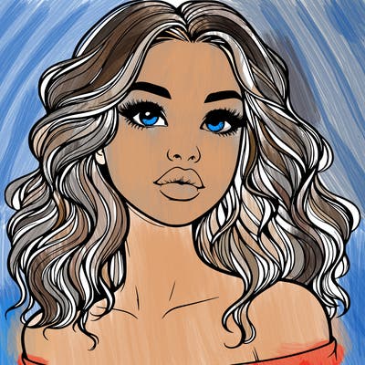 realistic girl with wavy hair and lips