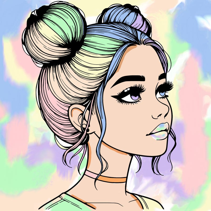 realistic girl with buns on the top of her head