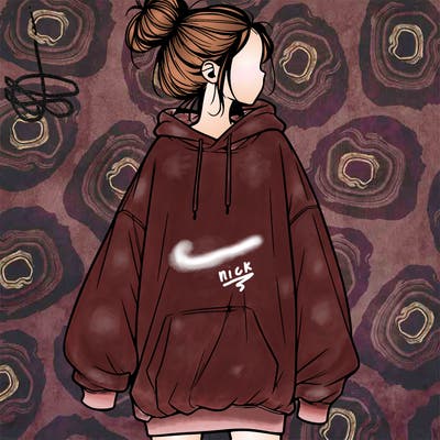 realistic girl with a oversized sweatshirt on and a bun