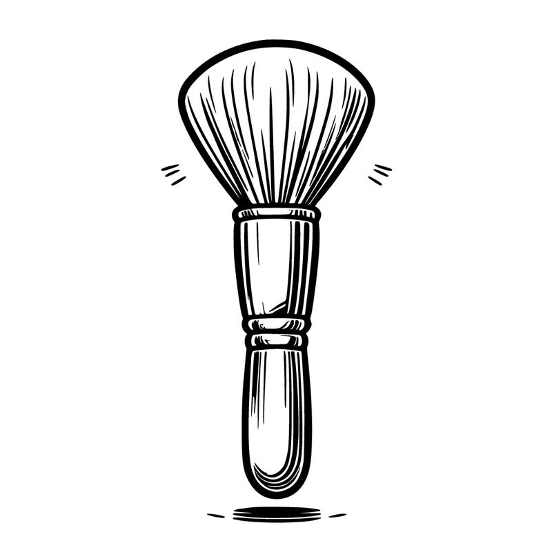 a makeup brush with glowing bristles and a sleek handle.