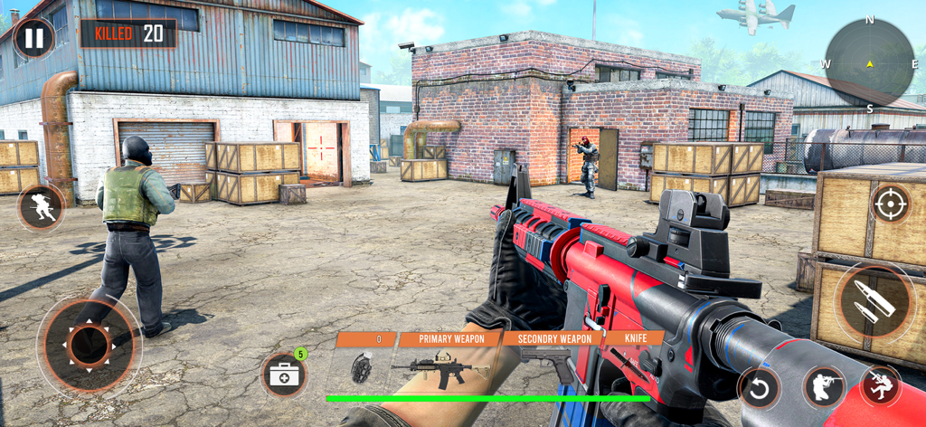 FPS Gun Shooting Game 2024 - Perspectiva en primera persona de una misión de combate urbano en un juego de disparos móvil