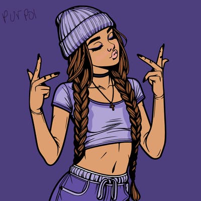 realistic teenage girl with braids and a beanie and crop top doing 🫶🏼