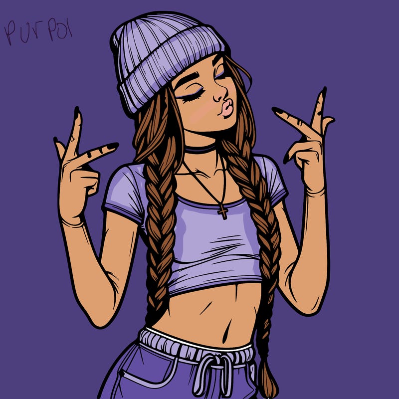 realistic teenage girl with braids and a beanie and crop top doing 🫶🏼