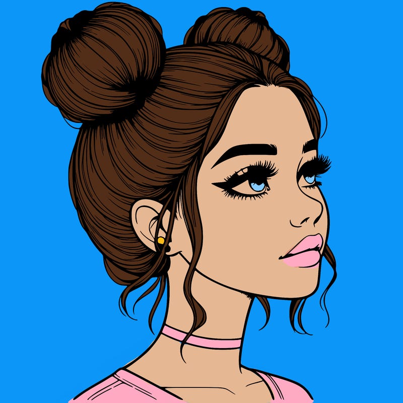 realistic girl with buns on the top of her head
