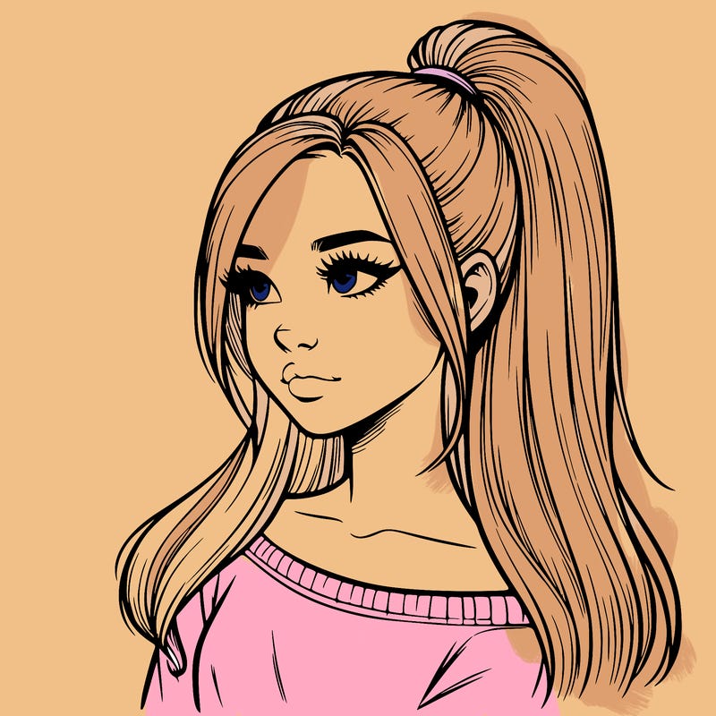 realistic girl with a high ponytail