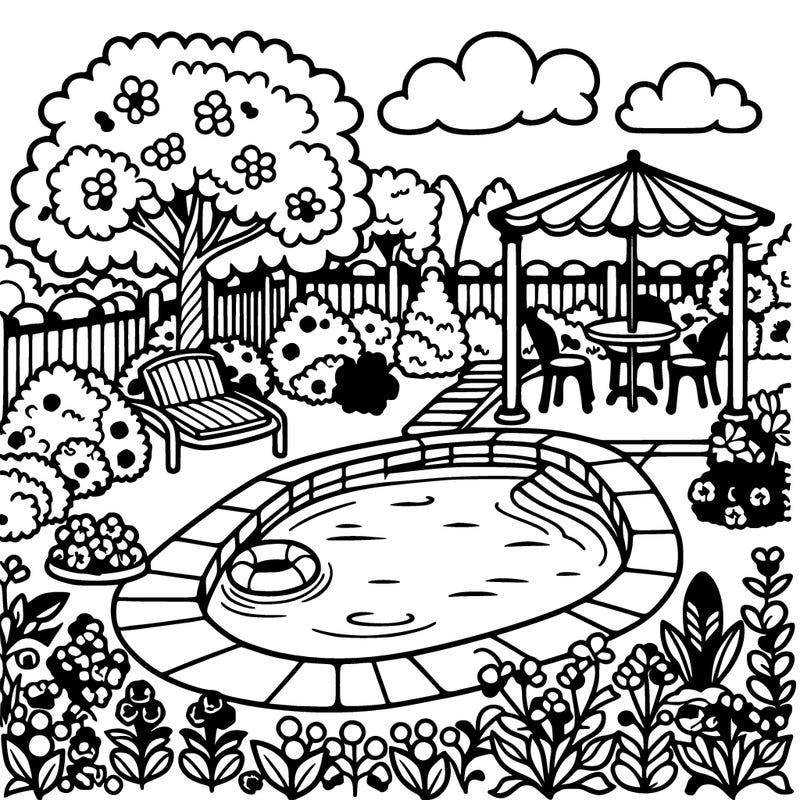 garden with a swimming pool