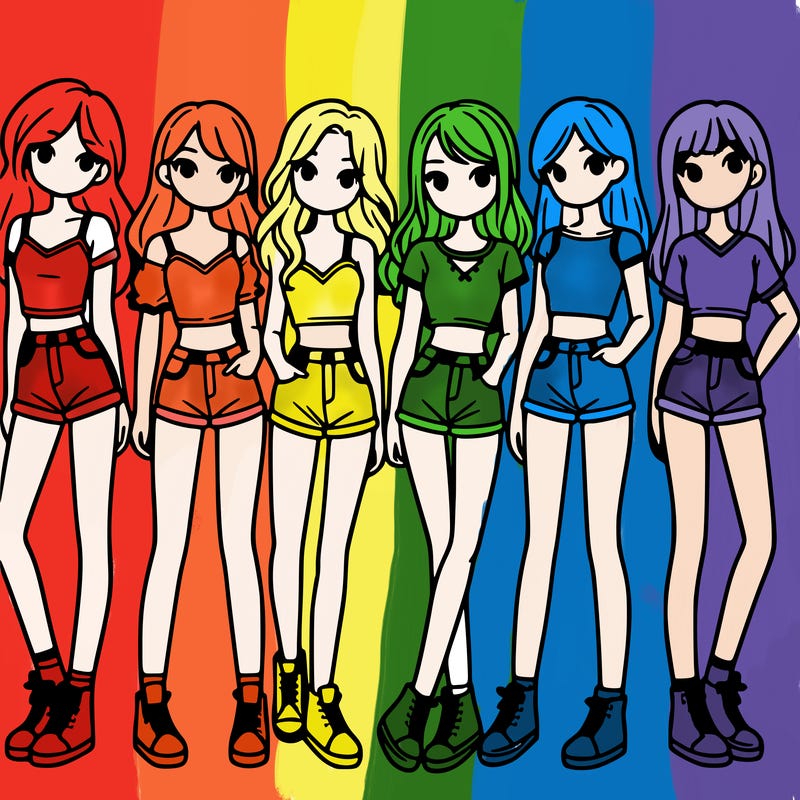 a group of girls wearing crop tops and shorts