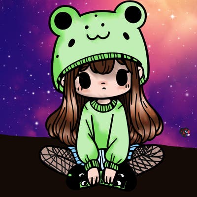 a girl wearing a frog hat and some frog socks
