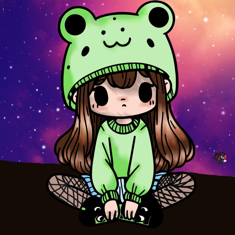 a girl wearing a frog hat and some frog socks