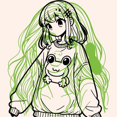 girl wearing frogging sweatshirt