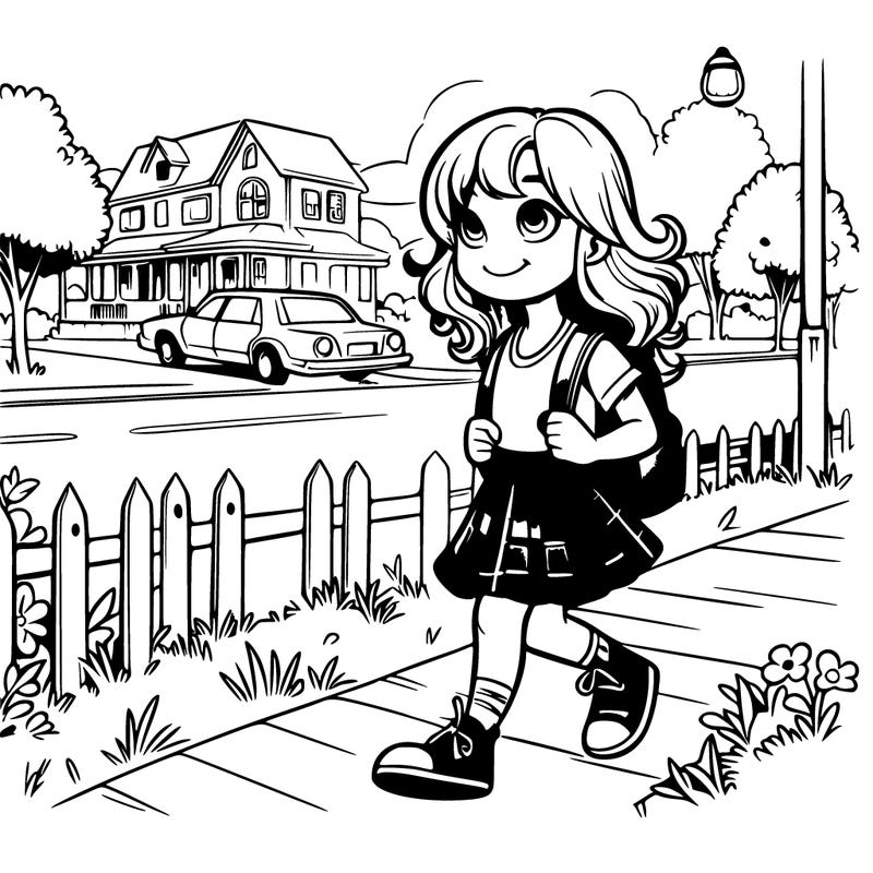 realistic girl walking to school