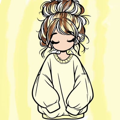 girl with baggy sweatshirt and messy bun